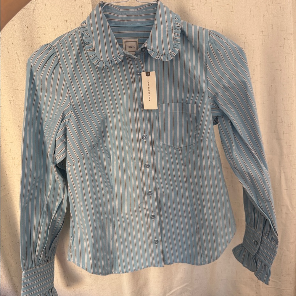 Anthropologie Light Blue Striped Button Down Shirt brand new